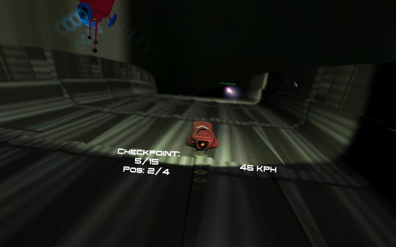 A screenshot of a twisty dark scifi track for a wipeout-style racing game