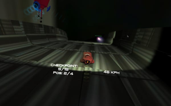 A dark excerpt from a hover racing game