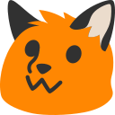 Pixel art animation of a blob fox with a blobfox expression.
