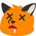 Pixel art animation of a blob fox with a dead expression.