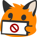 Pixel art animation of a blob fox with a signforbidden expression.
