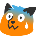 Pixel art animation of a blob fox with a terrified expression.