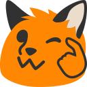 Pixel art animation of a blob fox with a thinksmart expression.