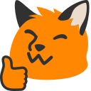 Pixel art animation of a blob fox with a thumbsup expression.