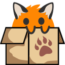 Pixel art animation of a blob fox with a box expression.