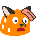 Pixel art animation of a blob fox with a sweating expression.