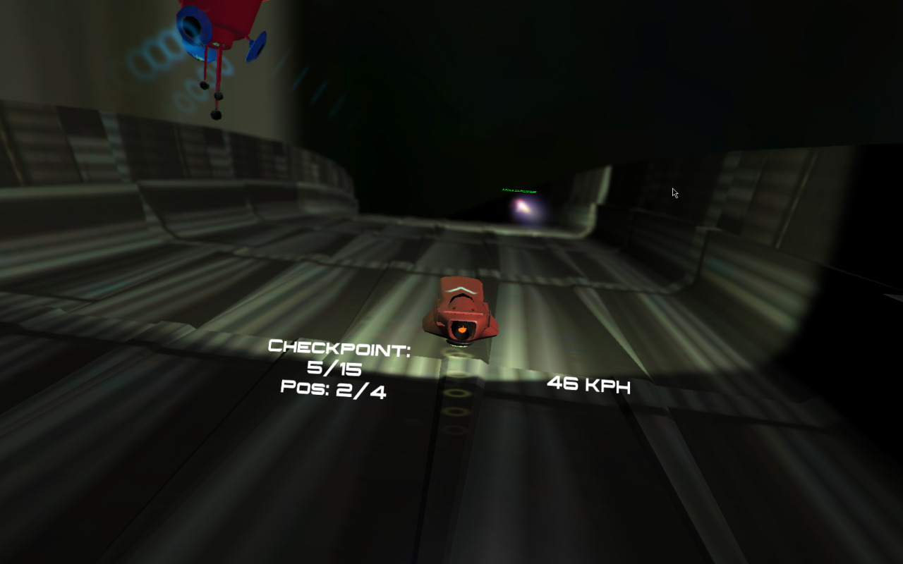A screenshot of a twisty dark scifi track for a wipeout-style racing game